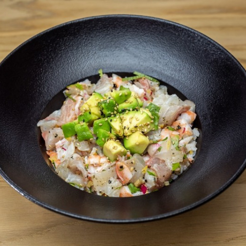 Tartare mariné daurade crevettes